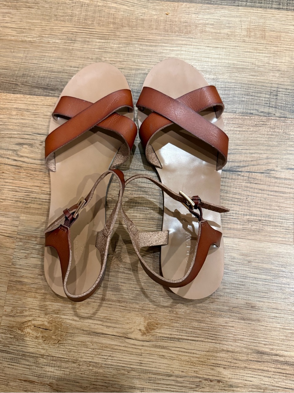 J. Crew Brown Leather Crisscross Ankle Strap Sandals - Picture 4 of 8
